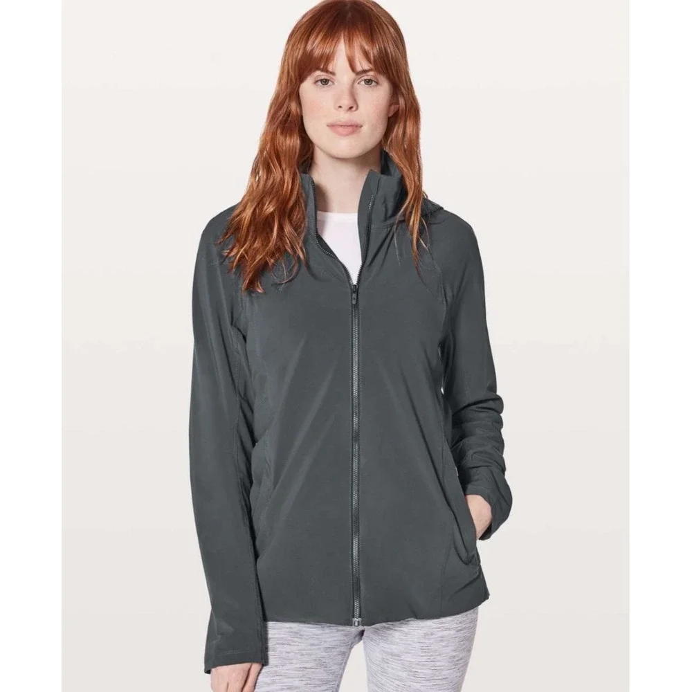 Lululemon Lululemon Step To‎ It Jacket Blue Tied Grey Charcoal Full Zip Size 6